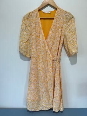 Samsoe Samsoe Golden Aster dress womens size XXS wrap yellow floral knee length